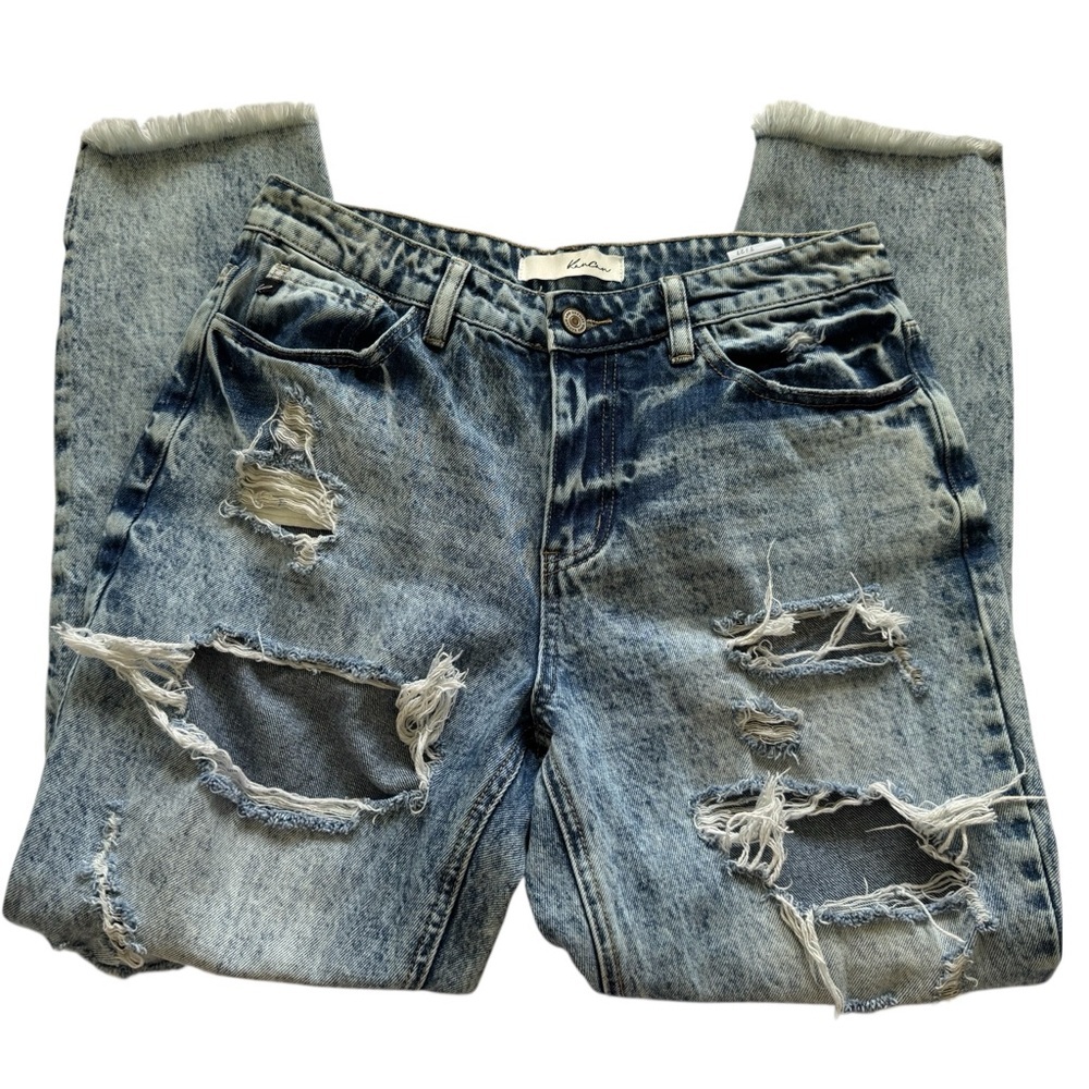 Kancan Collie High Rise Distressed Frayed Ankle Hem Mom Jeans Size 7 / 27 - Picture 4 of 10